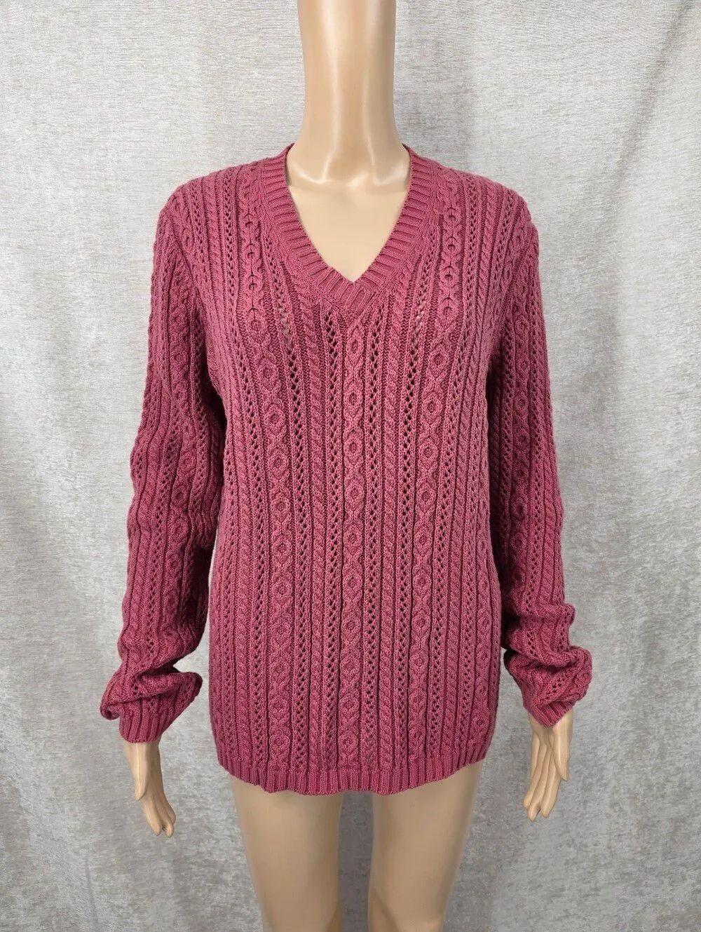 Lauren Ralph Lauren Y2K Women’s Cotton V-Neck Cable Knit Sweater Dusty Rose